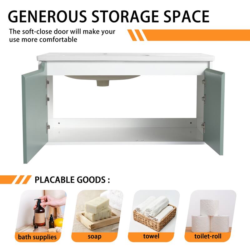 Bathroom Vanity With Sink In 32/36/40/84/76/92 Inch, Floating Bathroom Vanity With Soft Close Door