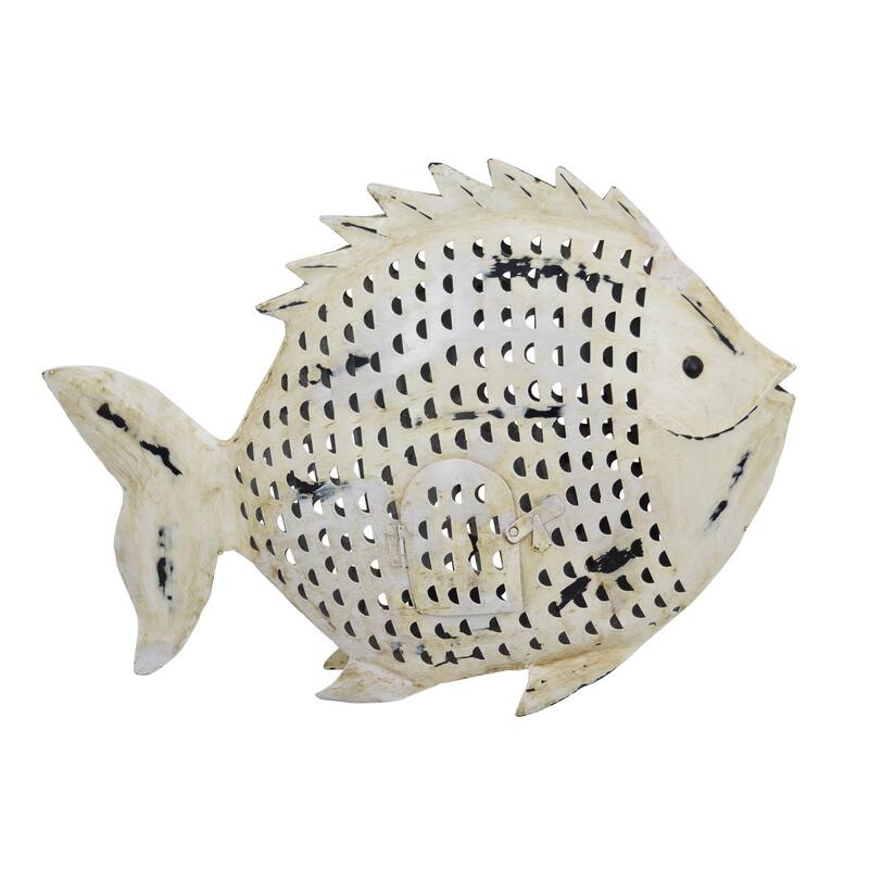 Painted Decorative Fish, Intricate Scale Details, White Metal, 26 Inch