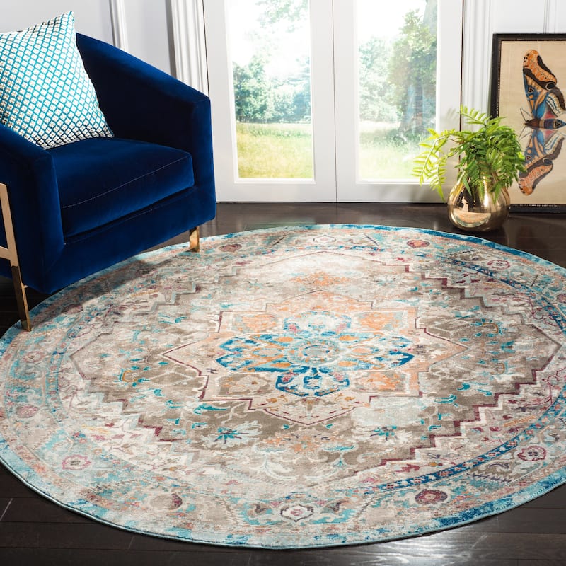 SAFAVIEH Aria Ilsegard Vintage Boho Oriental Rug - 6'5" Round - Beige/Blue