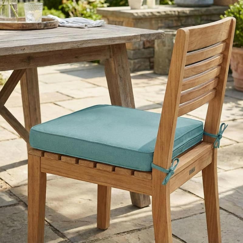 Roomfitters Noah Outdoor Dining Chair Cushion with Ties, Water Repellent Fabric, Patio Pad - Teal