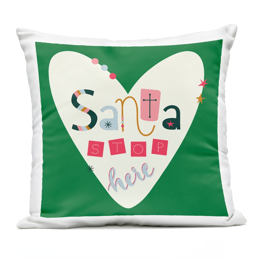 Stupell Santa Stop Here Heart Printed Outdoor Throw Pillow Design by Sazerelli Designs