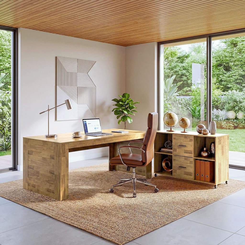 63" L Shaped Desk with Storage, Executive Office Desk