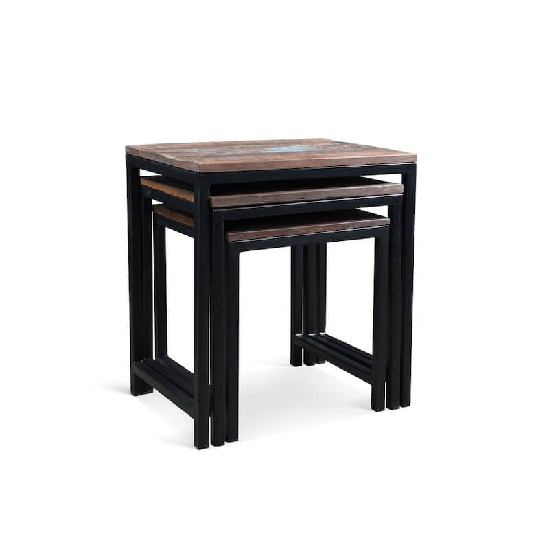 Handmade Timbergirl Iron and Reclaimed Wood Nesting Tables, Set of 3 (India)