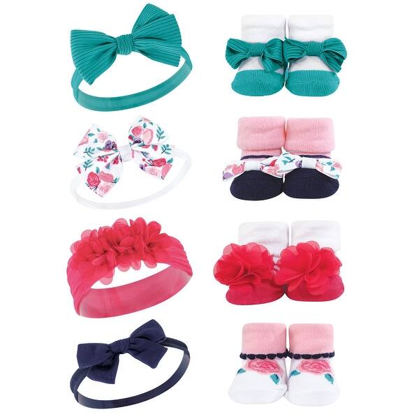 slide 1 of 1, Hudson Baby Infant Girl Headband and Socks Giftset, Bright Pink Floral, One Size - Bright Pink Floral Bright Pink Floral - One Size