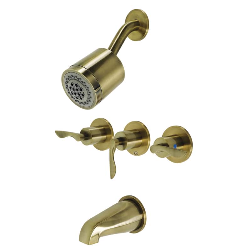 Kingston Brass Serena Three-Handle Tub and Shower Faucet - Antique Brass