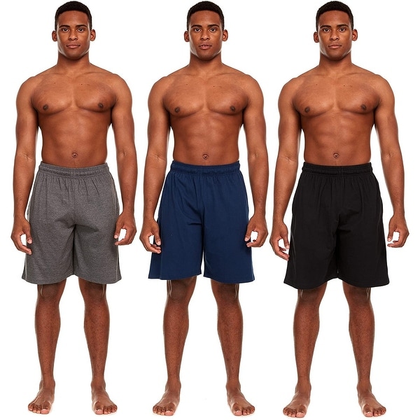 Essential Elements 3 Pack: Men's 100% Cotton Sleep Lounge Casual Shorts with Pockets. Opens flyout.