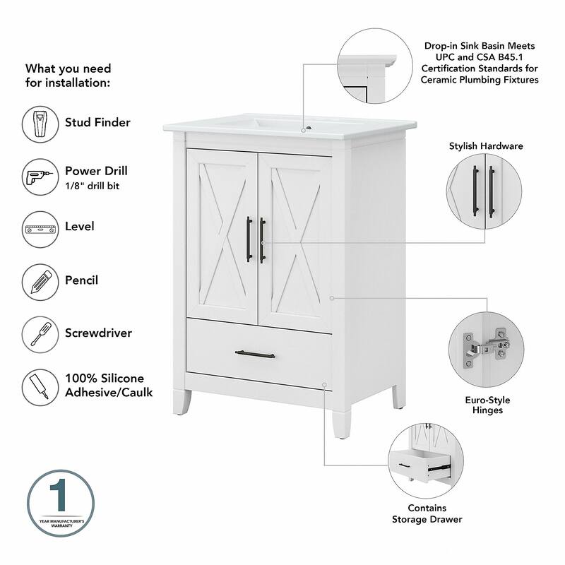 Key West 48W Double Vanity with Sinks and Storage by Bush Furniture