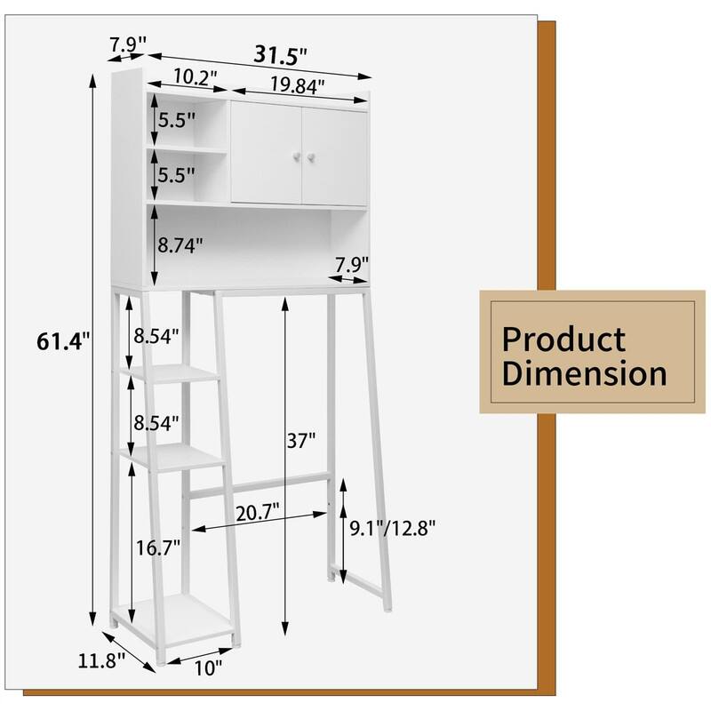 Over the Toilet Storage Cabinet - 11.81"D x 31.5"W x 61.4"H