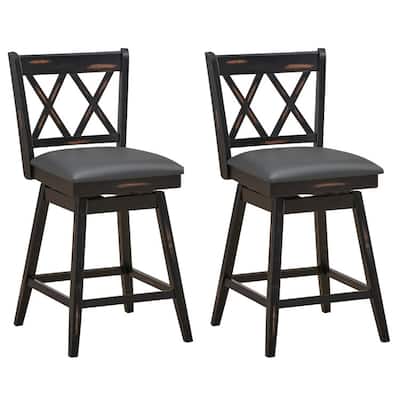 2 Pieces 25 Inch Swivel Counter Height Barstool Set with Rubber Wood Legs - 18" x 20" x 38" (L x W x H)