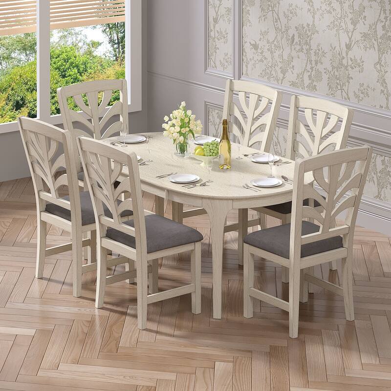 VECELO 67 Inch Modern Solid Wood Dining Table, Oval Dining Table for Kitchen