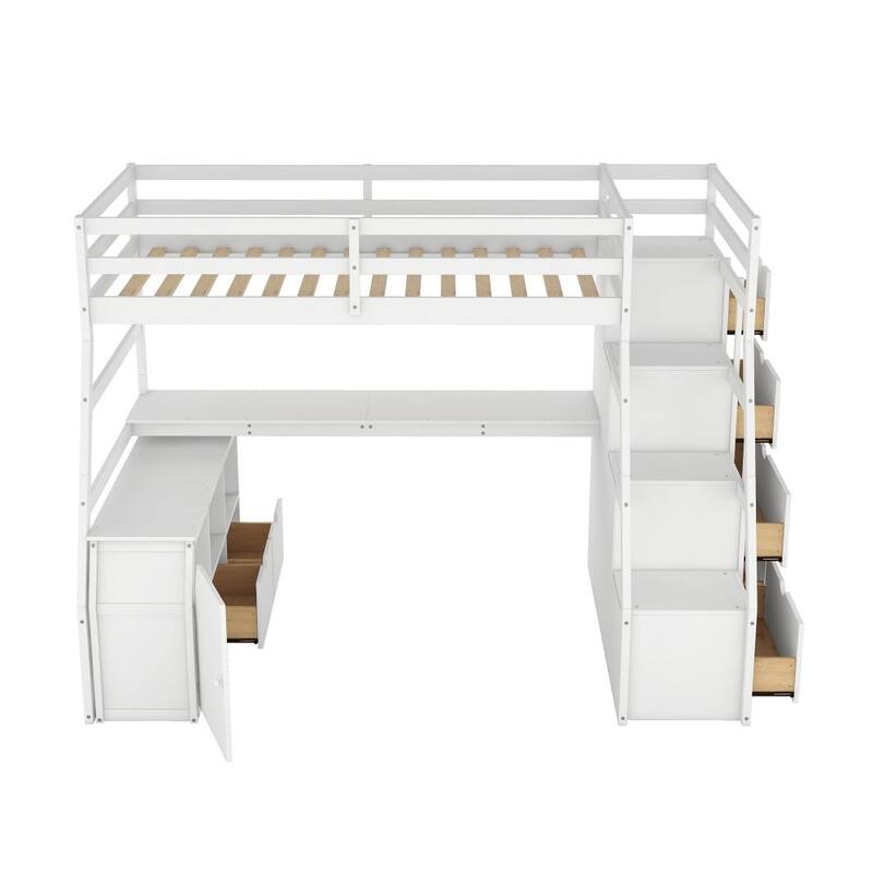 Twin Size Loft Bed with with 7 Drawers 2 Shelves and Desk