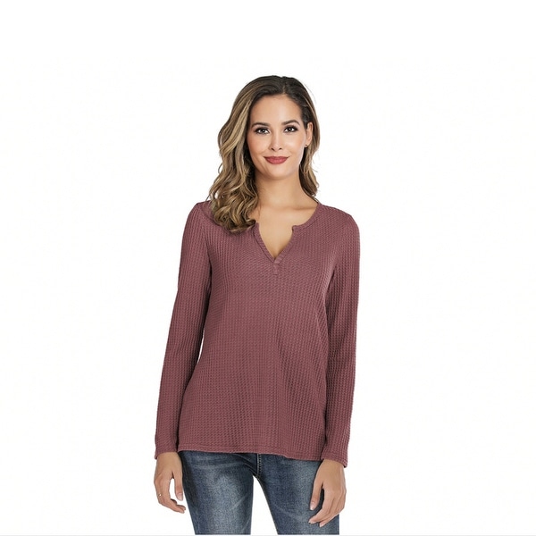 V neck waffle knit top Clearance