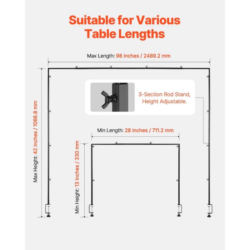 Adjustable Table Arch Stand with Clamps and Square Tube Metal Rod Frame Ideal for Indoor or Outdoor Decoration