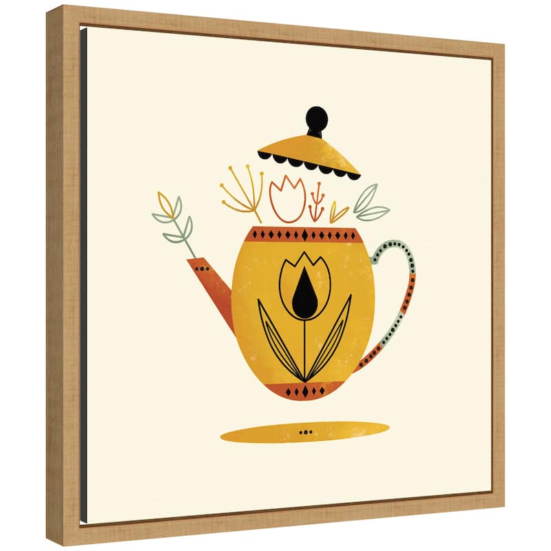 Kate and Laurel Sylvie Yellow Kettle Framed Canvas by Amber Leaders - 16x16