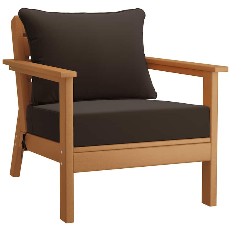 Birchwood All Weather HDPE Outdoor Patio Deep Seating Teak Club Chair With Cushions (1-Piece)