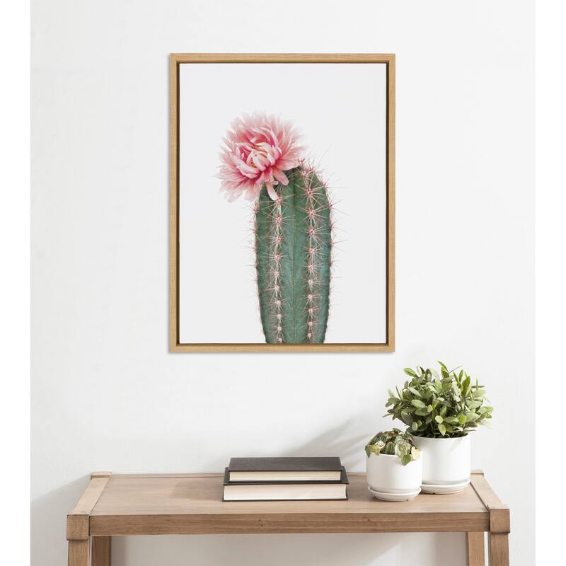 Kate and Laurel Sylvie Pink Cactus Flower Framed Canvas Wall Art