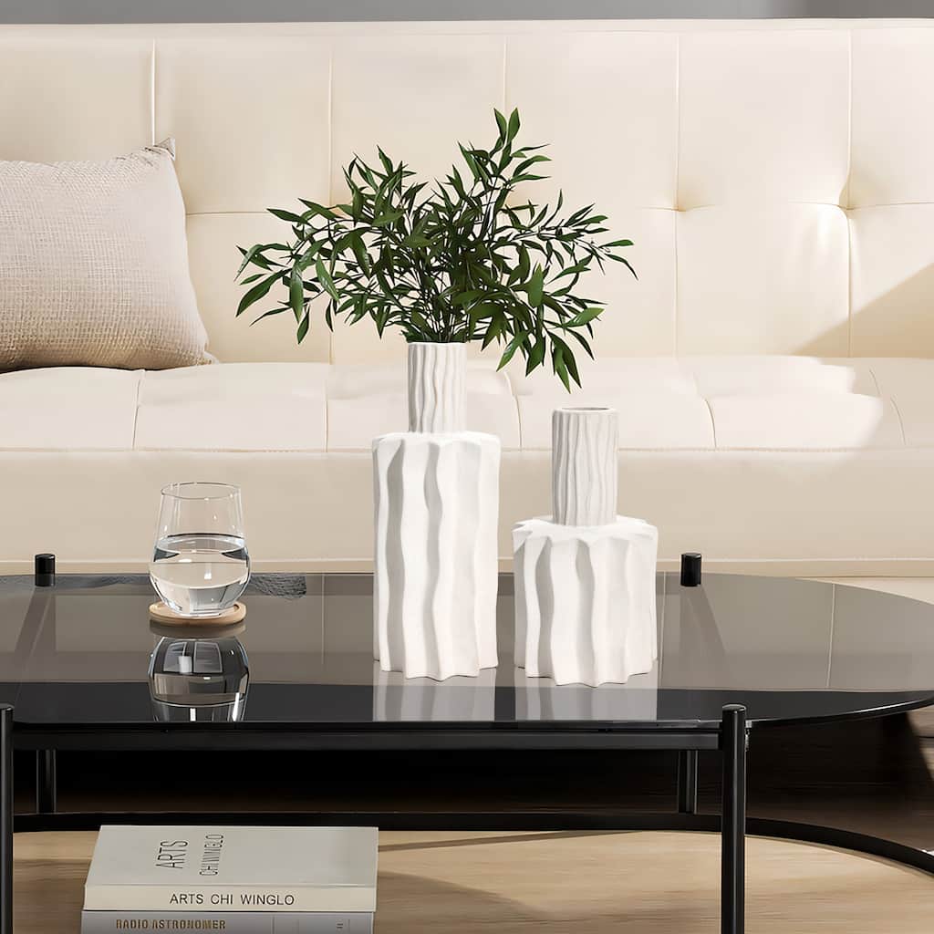 White Fluted Stoneware Table Vase (Single)