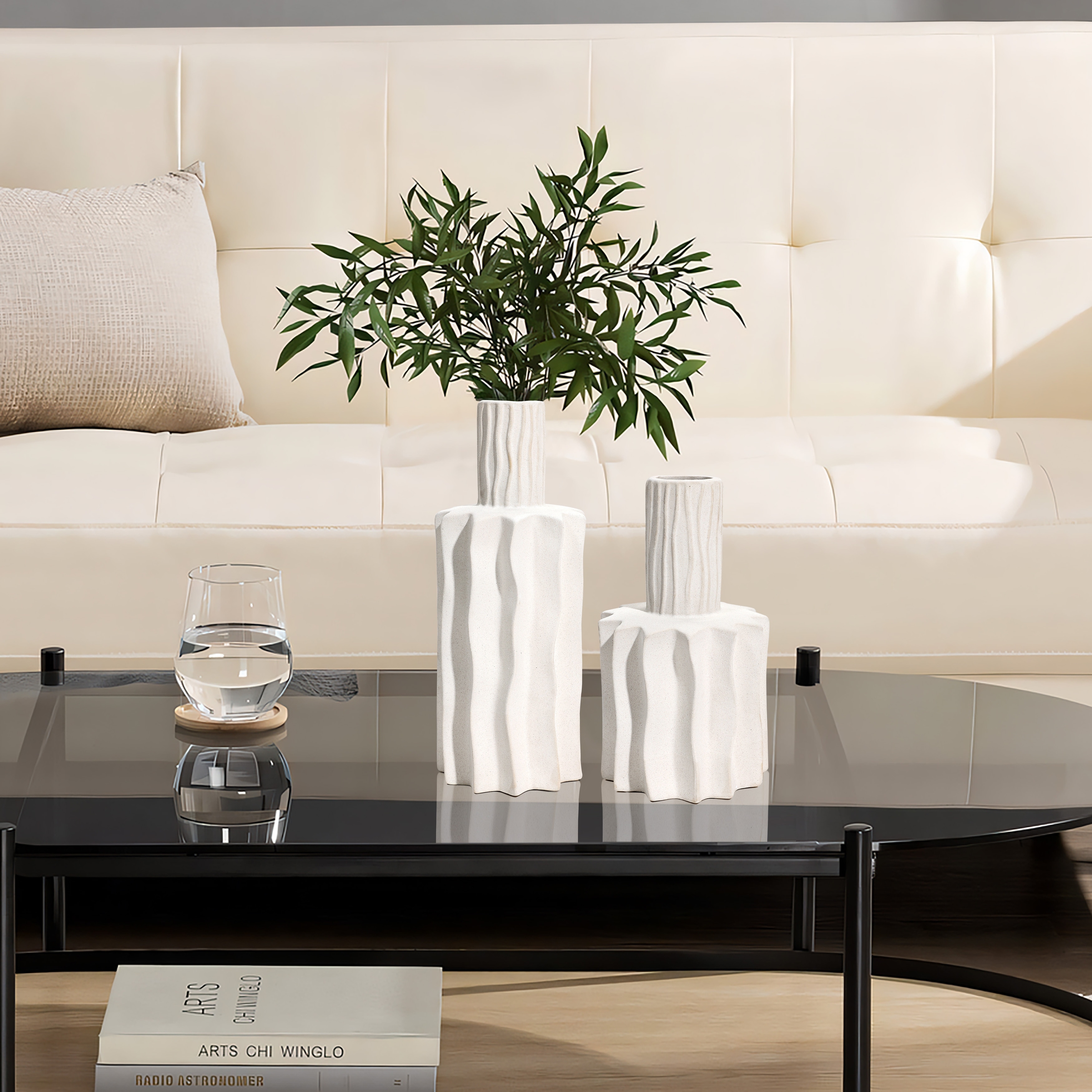 White Fluted Stoneware Table Vase (Single)