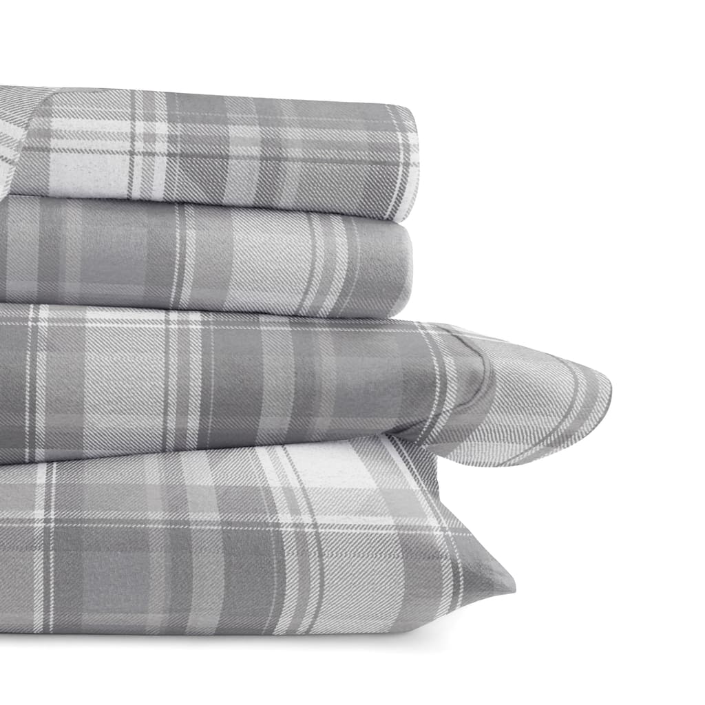 Becky Cameron Plaid 4 Piece 100% Cotton Brushed Flannel Deep Pocket Bed Sheet Set
