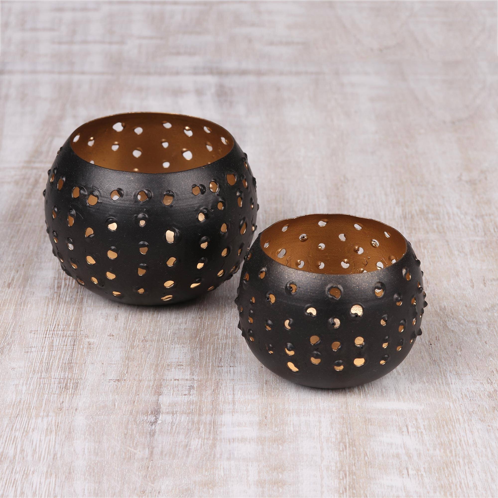 Novica Handmade Golden Illumination Iron Tealight Holders (Pair) Bed