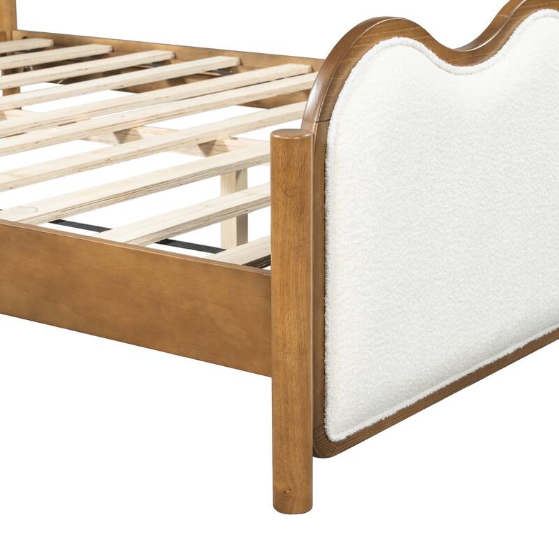 Christopher Knight Home - Modern Upholstered Boucle Bed Frame with Wooden Legs with Wavy Curved Headboard
