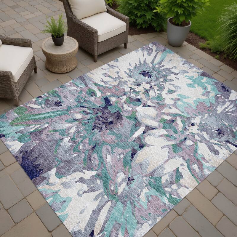 Machine Washable Indoor/ Outdoor Abstract Floral Chantille Rug - Lavender - 10' x 14'
