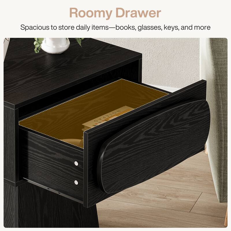 End Table with Drawer Storage, Side Stand for Living Room, Bedroom, Rustic Natural