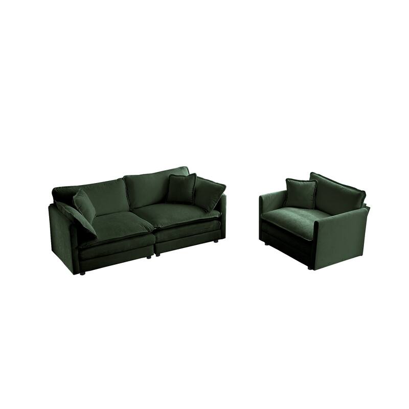 3-Piece Chenille Sofa Set (Loveseat + Chair) with Plush Cushions