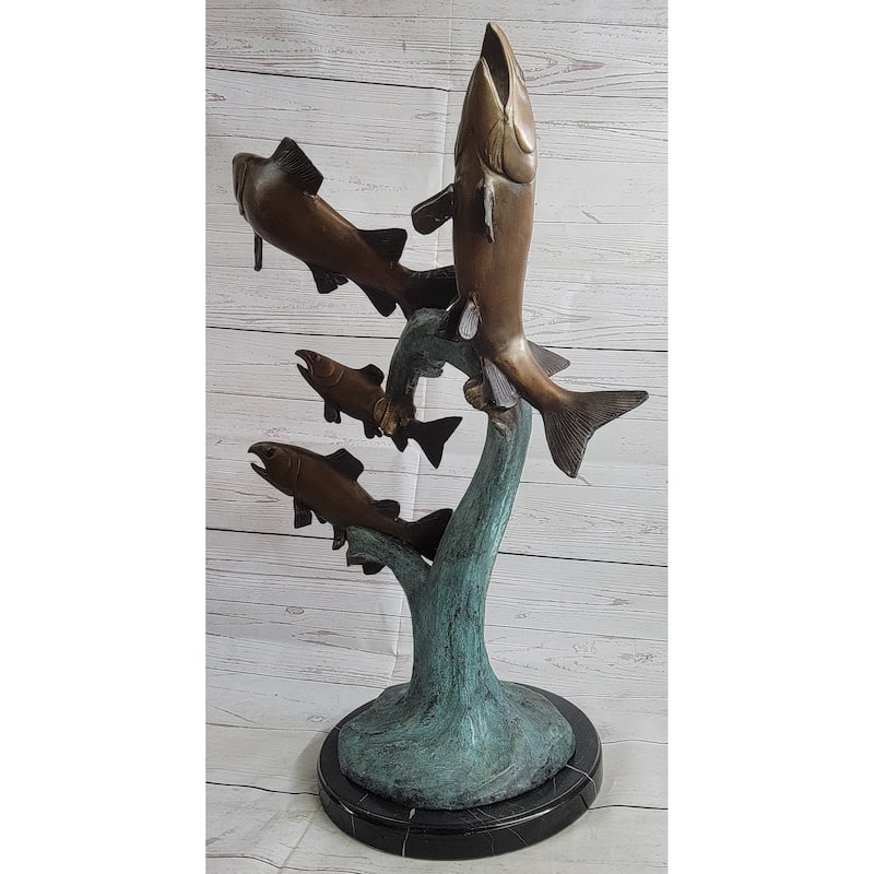 4 Imitative Fish Jumping Out Of Water Bronze Metal Statue Sculpture Marine Decor 25 Inches X 18 Inches