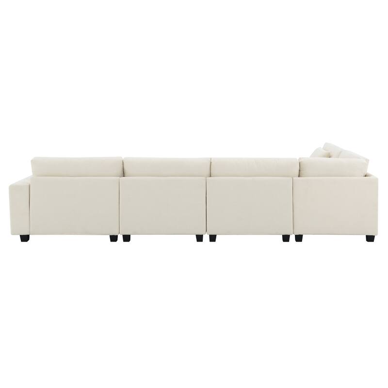 U Shaped Sectional Sofa with Ottoman, Chenille 6 Seater Sofa with Hidden Armrest Storage, Cup Holders & USB Charging Ports