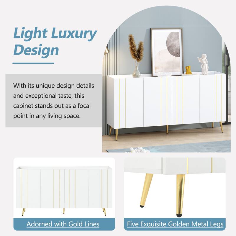 Wood Shoe Cabinet for Entrance, Modern Narrow Cabinet with Gold Metal Legs, Adjustable Shelves, Decorative Hallway Console