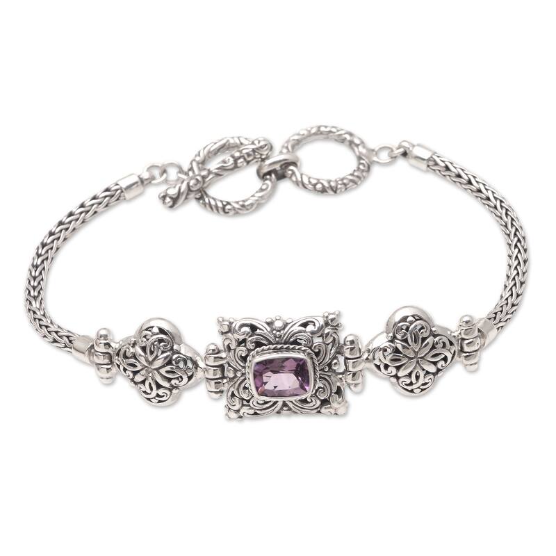 Novica Handmade Sunset Amethyst Pendant Bracelet - Silver