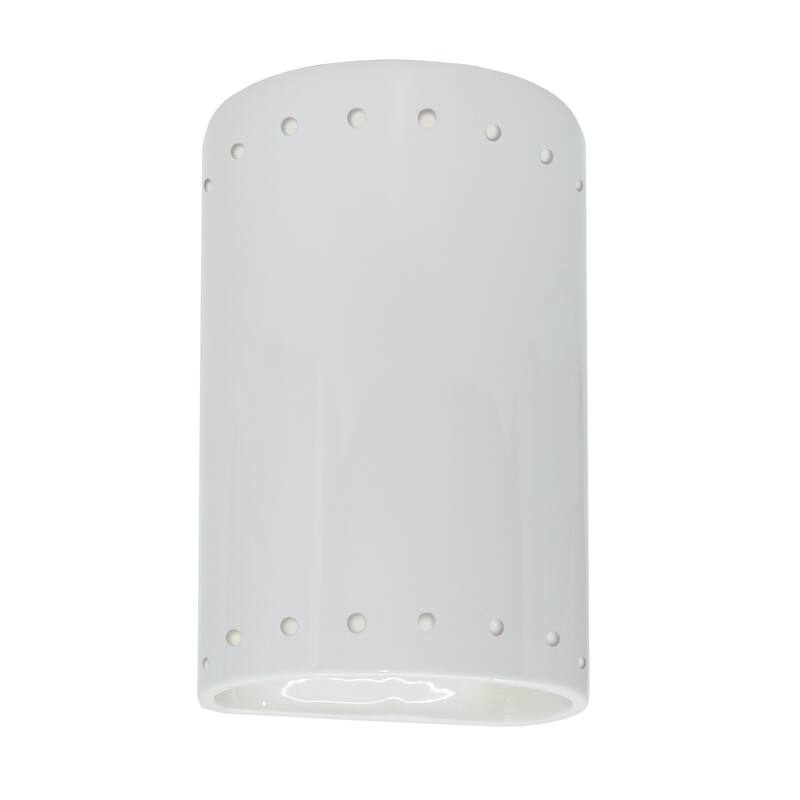 Justice Design Ambiance - Small ADA Cylinder w/ Perfs Wall Sconce - Open Top & Bottom - Replaceable Bulb - Gloss White