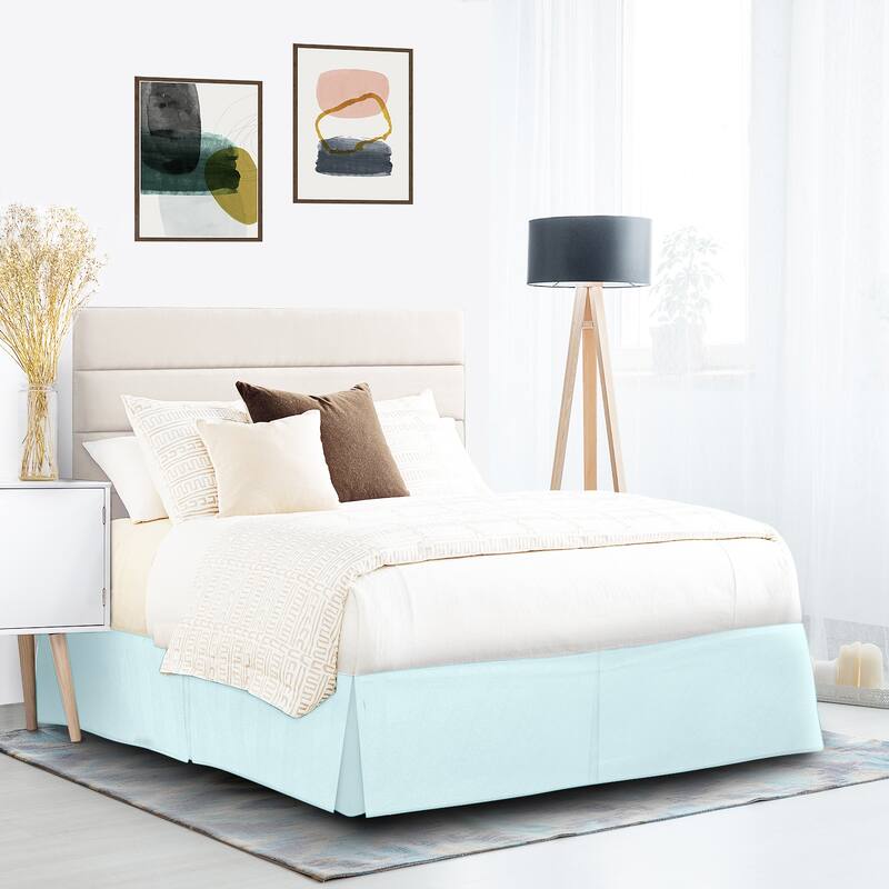 Clara Clark Pleated Bed Skirt-14 inch Tailored Drop - Soft Double Brushed Premium Microfiber Ruffle Bed Skirt - Includes 8 Pins - Aqua - King