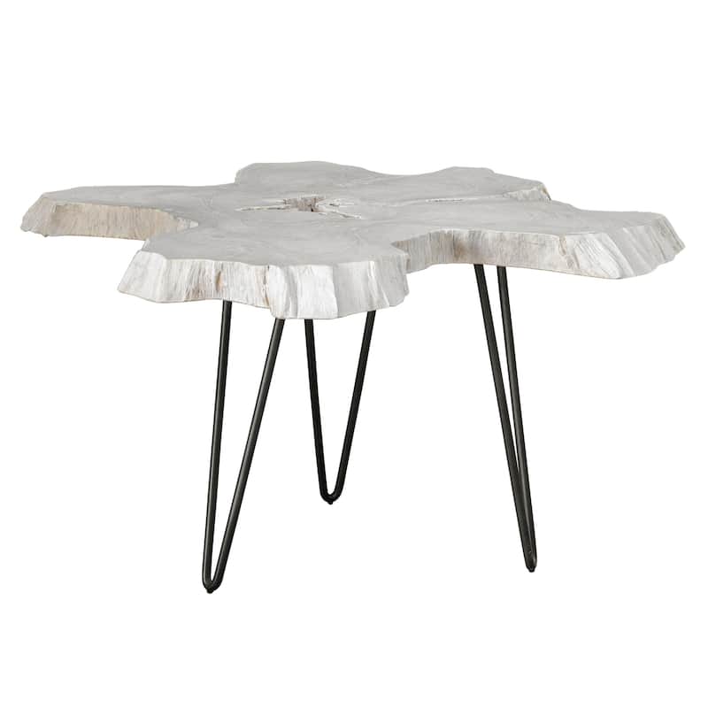 Teak Coffee Table with Hairpin Legs - 38" - White and Black