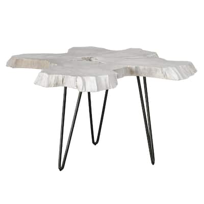 Teak Coffee Table with Hairpin Legs - 38" - White and Black