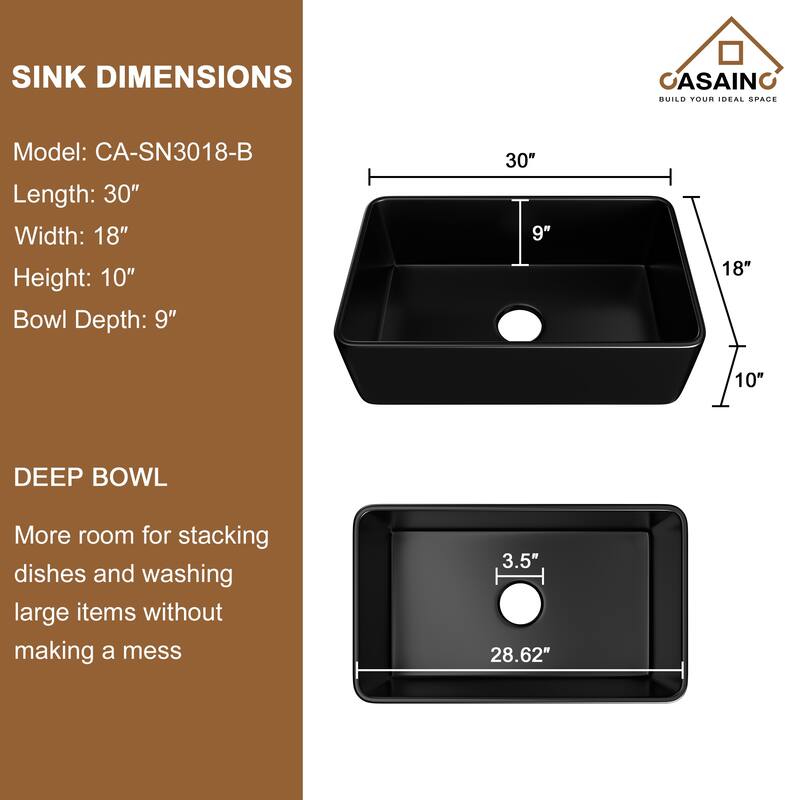 CASAINC Farmhouse/Apron-Front Single Bowl Fireclay Kitchen Sink with Bottom Grid and Strainer, cUPC Certified