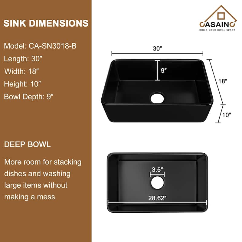 Farmhouse/Apron-Front Single Bowl Fireclay Kitchen Sink with 3-Function Pull-Down Kitchen Faucet, Grid, and Basket Strainer