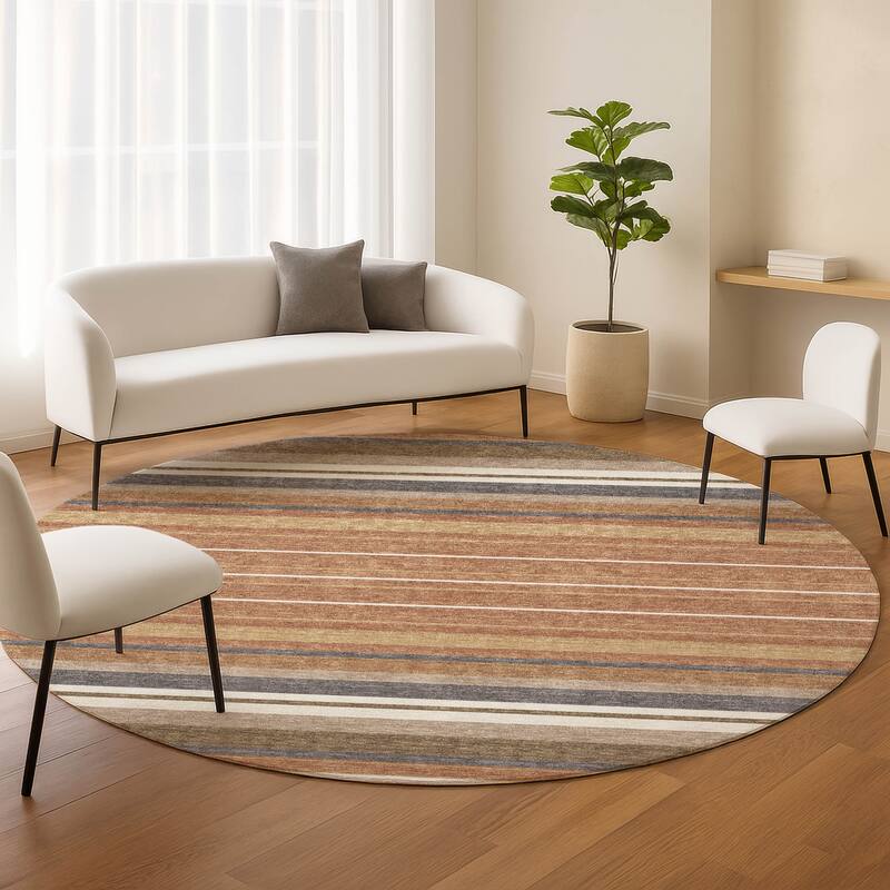 Machine Washable Indoor/ Outdoor Modern Stripes Chantille Rug