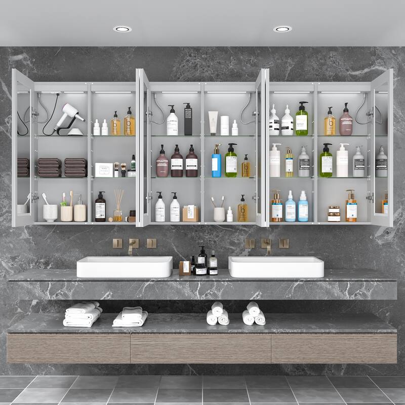 GDFStudio Elowen Aluminum Glass LED Medicine Cabinet with Anti-Fog Storage