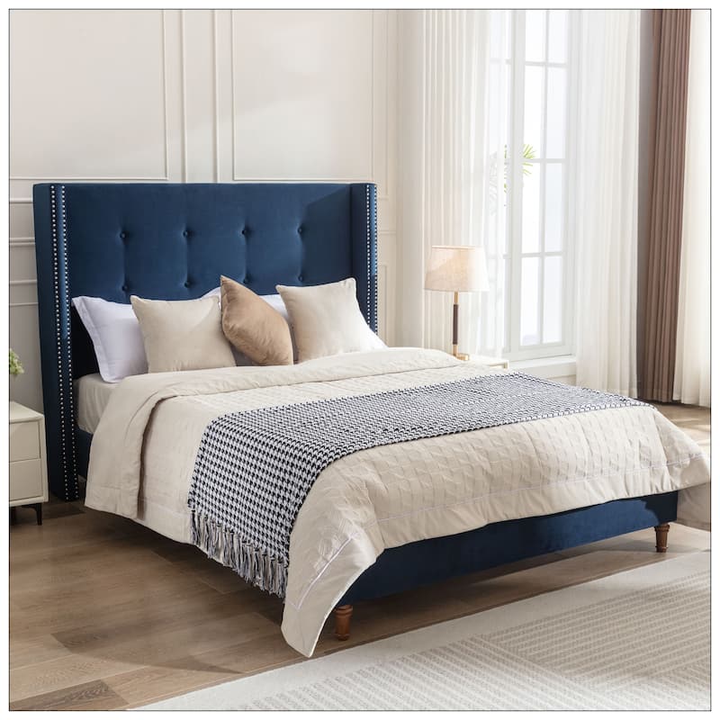 54" High Wingback Headboard Upholstered Bed For Bedroom
