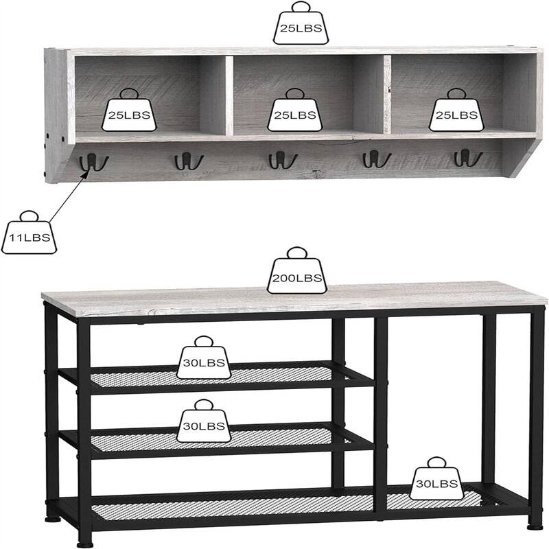 Coat Rack Shoe Bench Set Entryway Hall Tree with Bench Shoe - 11.81 x 31.5 x 70.87 inches