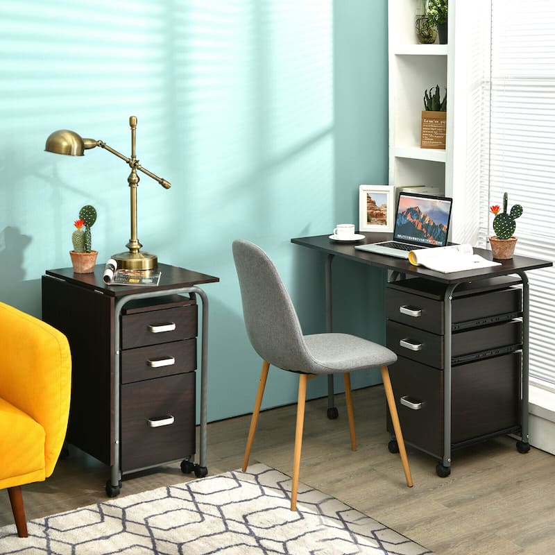Gymax Folding Computer Laptop Desk Wheeled Home Office Furniture w/3
