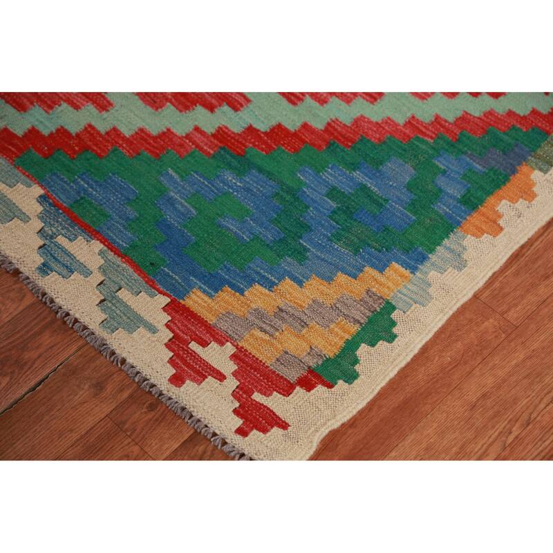 Kilim Oriental Area Rug Flatweave Multi-Color Wool Carpet - 5'10" x 8'7"