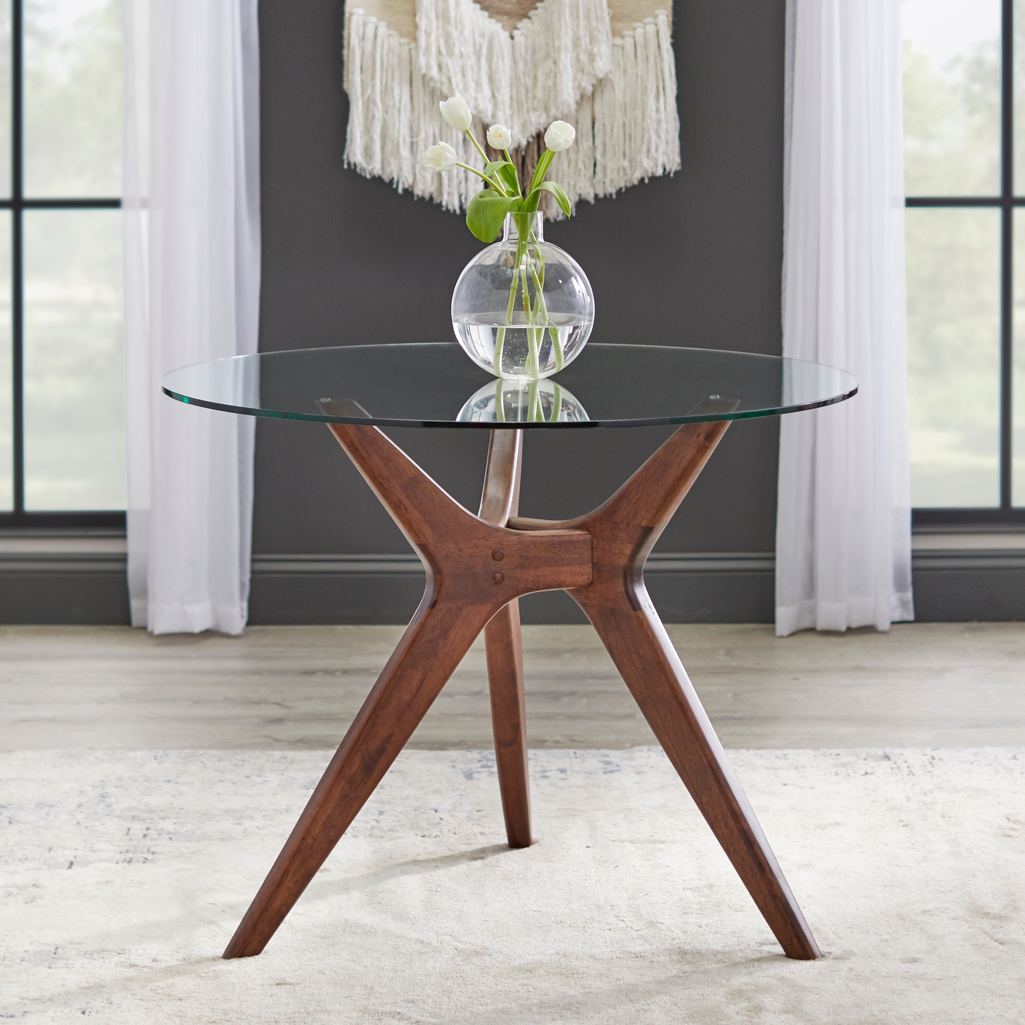 Lifestorey Trita Round Glass and Solid Wood Table