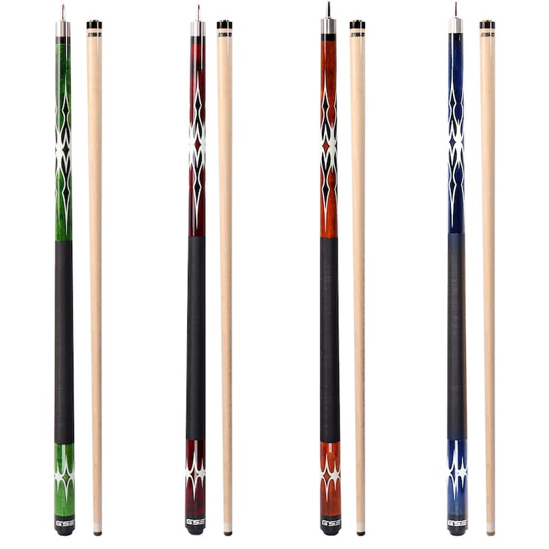 GSE™ Set of 4 Canadian Maple Hardwood Billiard Pool Cue Sticks. 58" 2-Piece Pool Cue Set for House or Commercial Use - Mixed Color