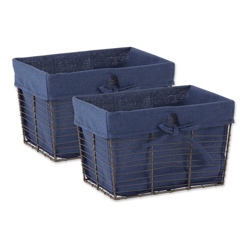 Antique White Chicken Wire Lemon Print Liner Basket (Set of 2) Medium - Vintage French Blue