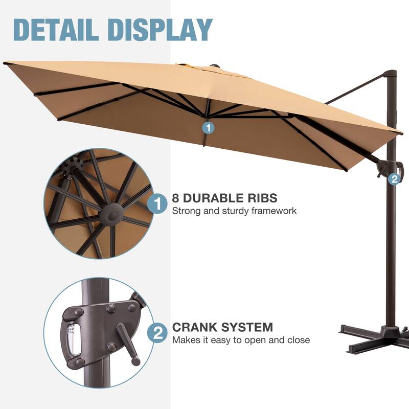 Outdoor 9 x 11 Ft Cantilever Patio Umbrella 360 Degree Rotation with HDPE Base