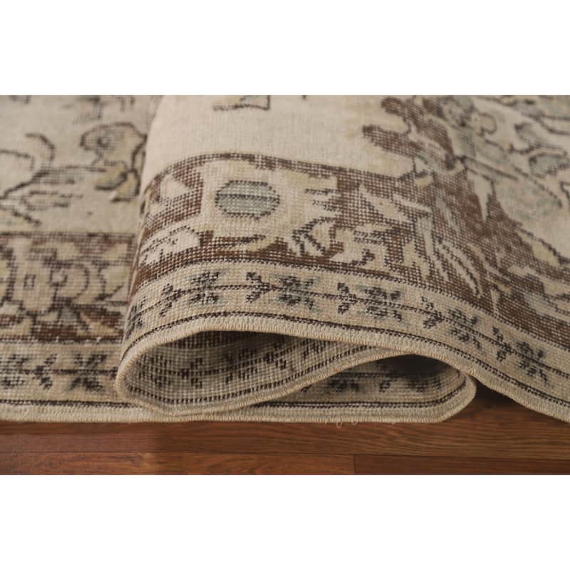 Distressed Ivory Sparta Turkish Vintage Area Rug Handmade Wool Carpet - 5'9"x 9'2"