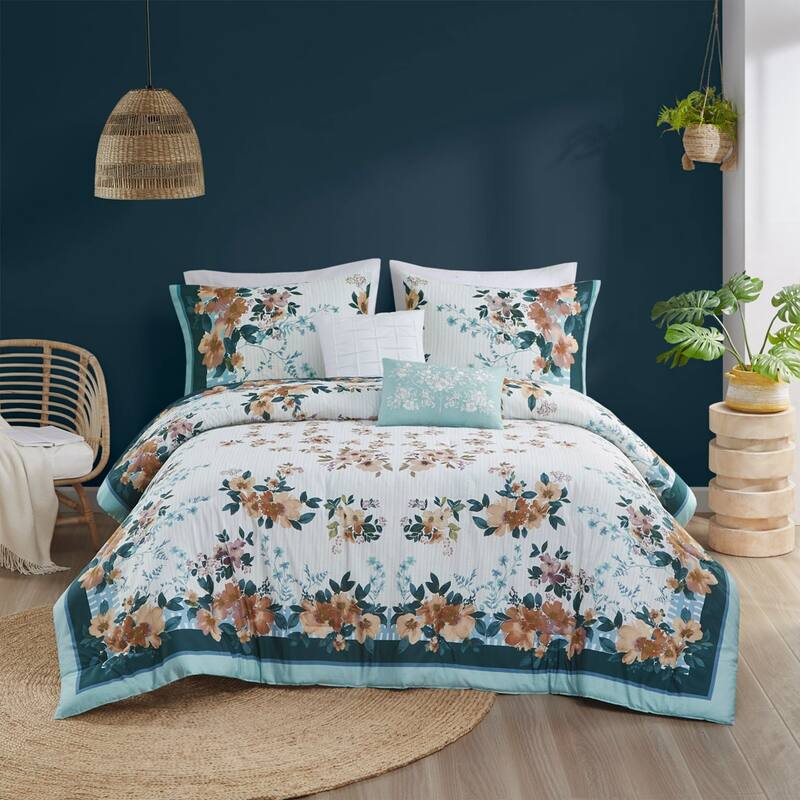 GDF Studio - Everly Cotton Floral Comforter Set with Throw Pillows